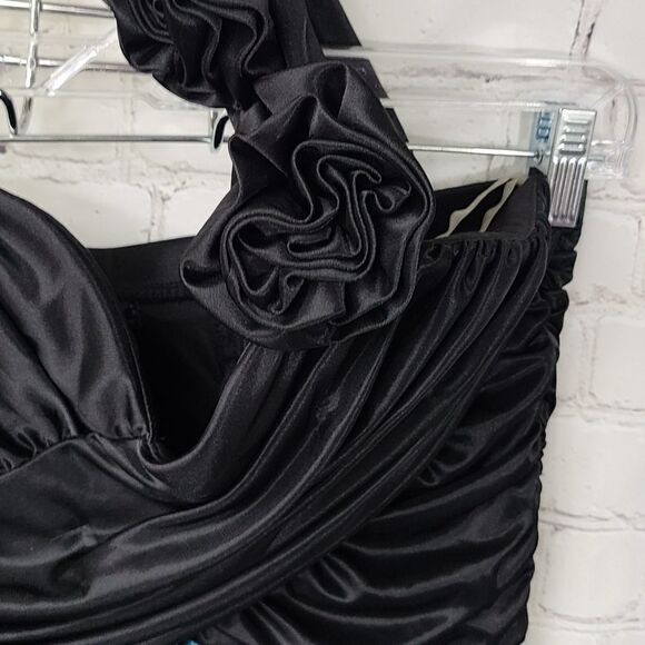 My Michelle One Shoulder Peacock Maxi Dress Colorful Satin Sweetheart Rosette - Picture 11 of 15